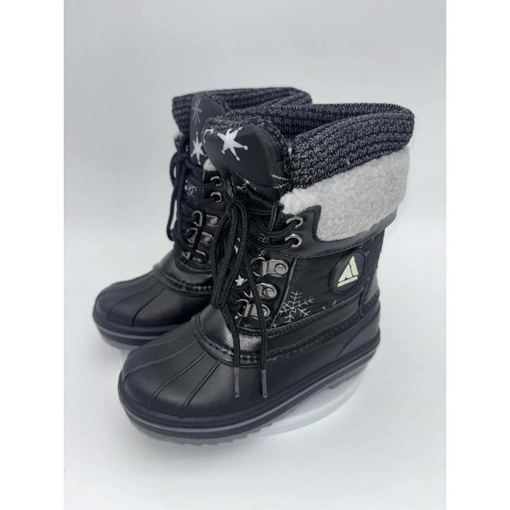 MISHANSA‎ New Kids Snow Boots Black Fur Waterproof Winter Snow Shoe Toddler 11
